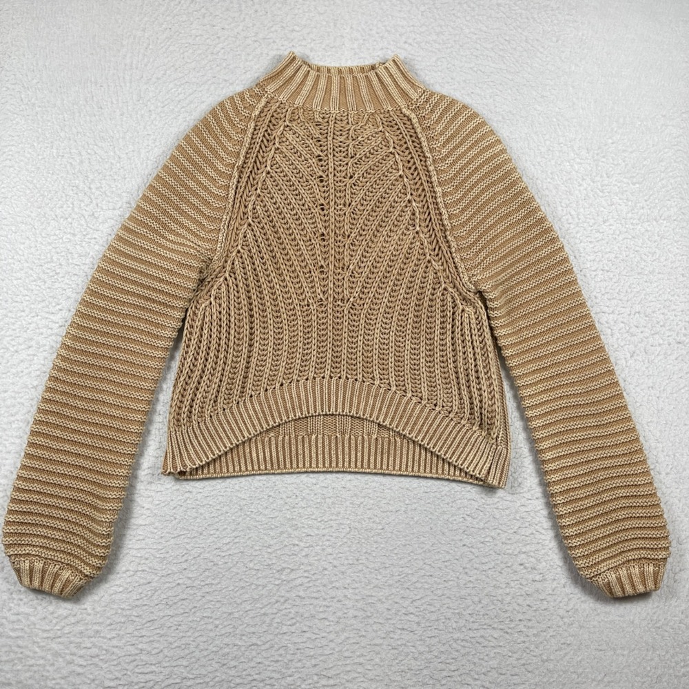 Free People Mock Neck Sweater Womens Large Tan Cotton Sweetheart High-Low